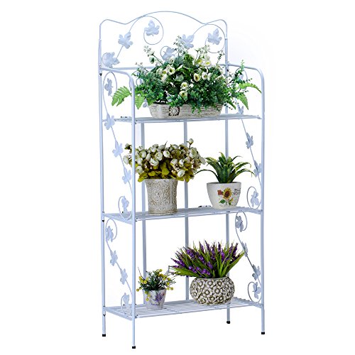 Worth Garden Upgraded 3-Tiered MULTILEVEL Powder Coating Metal Foldable Flower Pot Stand, Best for Home & Office – Indoor & Outdoor Patio Decorative Display Shelf, Modern Plant Stand – White