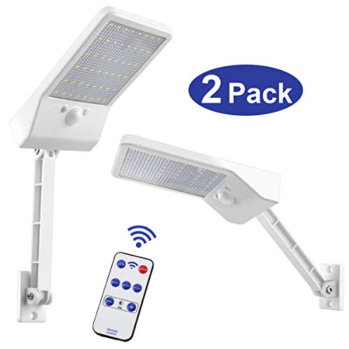Aqonsie 48 Led Remote Solar Lights Outdoor 180° Adjustable Angle Security Night Light Wireless Motion Sensor Remote Control & 3 Lighting Modes with Mounting Rod for Courtyard Deck Road Home 2 Pack