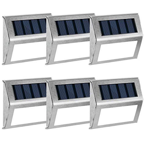GIGALUMI 6 Pack Solar Deck Lights,3 LED Solar Stair Lights Outdoor LED Step Lighting Stainless Steel Waterproof Led Solar Lights for Step,Stairs,Pathway,Walkway,Garden-(Cold White)