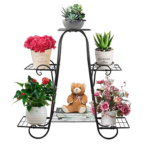 Seeutek 28.7 Inch Potted Plant Stand 6 – Layer Rustproof Iron Art Flower Pot Holder Rack Shelves for Outdoor & Indoor Decorative Garden Pots Containers Stand Black