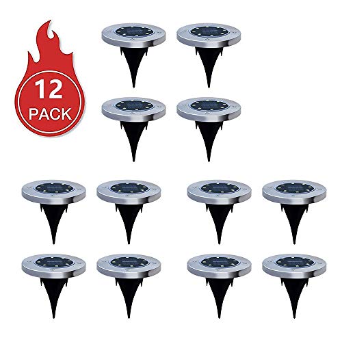 WYY Solar Ground Lights, Solar Disk Lights 8 LED Bulbs Waterproof Landscape Lighting for Patio Pathway Ground Lawn Yard Driveway,White,12Pack