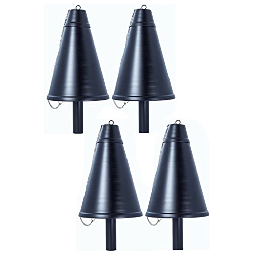 Legends Hawaiian Cone Tiki Style Torches with Poles, Set-of-4 (Smooth Black)