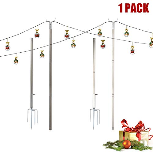 String Light Poles for Outside, 11 FT Stainless Steel Strong Wind Resistant, LED Solar Hanging Bulbs Used for Patio, Backyard, Courtyard Garden, Christmas Light Pole Hanger（2 Poles, 1 Pack）