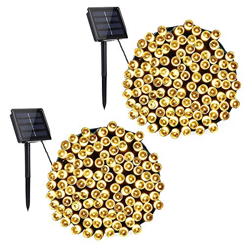 Toodour Solar Christmas Lights, 2 Packs 72ft 200 LED 8 Modes Solar String Lights, Waterproof Solar Fairy Lights for Xmas Tree, Garden, Patio, Wedding, Party, Christmas Decorations (Warm White)