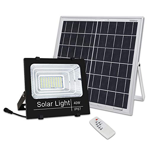 Brillihood 40W LED Solar Panel Security Light, 2000 Lumens, Ourdoor Solar Powered Floodlight Waterproof Street Light with Remote Control for Lawn, Yard, Garden, Gutter, Swimming Pool, Fencing, Pathway