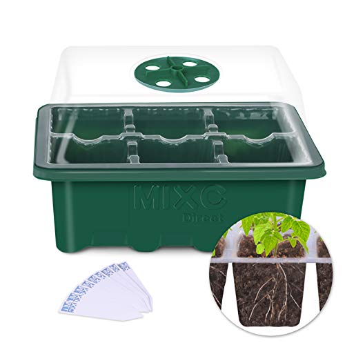 10 Set Seedling Trays Seed Starter Kit, MIXC 60 Large Cells Mini Propagator Plant Grow Kit with Humidity Vented Domes and Base for Seeds Starting Greenhouse (6 Cells per Tray)