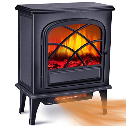Infrared Fireplace Heater – Electric Space Heater for Large Room w/1500W Strong Power & 3S Fast Heating System, Portable Fireplace Stove for Office Home Indoor Use w/Overheat Tip-Over Protection