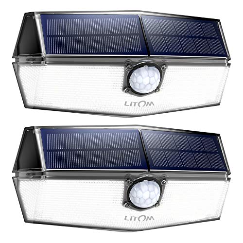 LITOM 120 LED Solar Motion Lights Outdoor, 3 Optional Modes Wireless with 270°Wide Angle, IP67 Waterproof, Portable Solar Powered Security Lights for Front Door, Yard, Garage, Deck, Fence-2 Pack