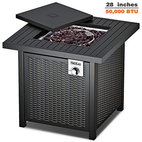 TACKLIFE Gas Fire Table, Auto-Ignition Outdoor Propane Gas Fire Pit Table with Cover, 28 inch 50,000 BTU