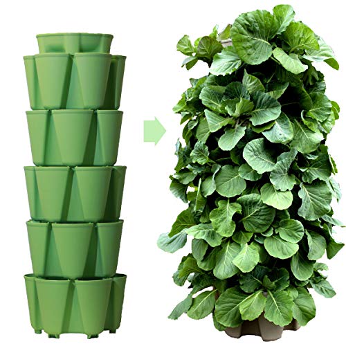 Huge GreenStalk 5 Tier Vertical Garden Planter with Patented Internal Watering System Great for Growing a Variety of Strawberries, Vegetables, Herbs, Flowers (Luscious Green)
