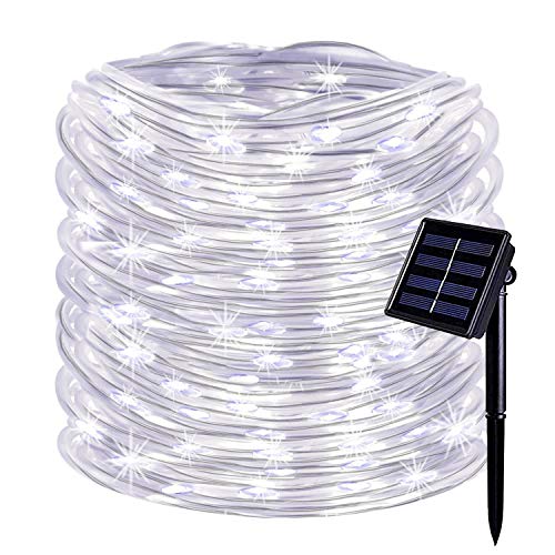 KOMOON Solar Rope Lights 33ft 100 LED Solar Powered String Lights Outdoor Waterproof Christmas Decorative Fairy Lights for Patio Yard Garden Xmas Tree Wedding Party (White)