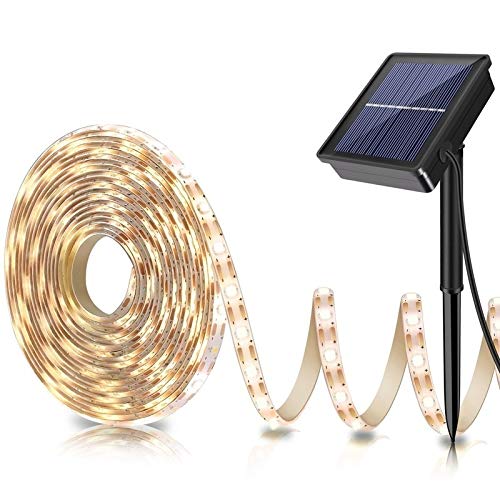LOGUIDE Outdoor Solar LED Strip Lights,2019 Upgrade Cuttable String Lights -Solar Powered 8 Modes 180 LED-Flexible Waterproof Rope Lights Warm White- Garden/Home/Patio/Courtyard/Wedding Decoration
