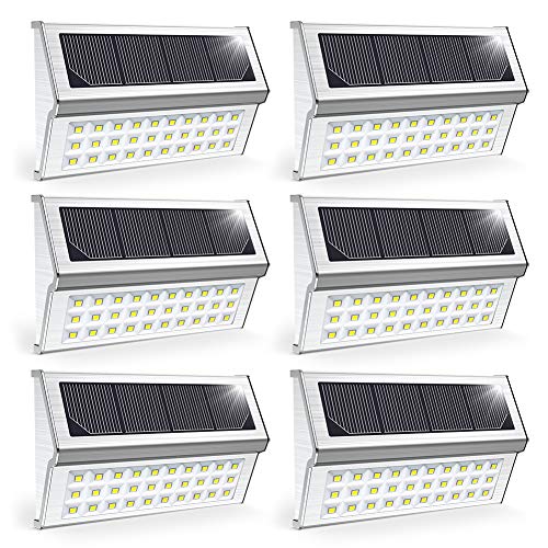 OSORD Upgrade Solar Deck Lights Metal Bright 30 LED Outdoor Solar Stair Lights Wall Light Waterproof Solar Powered Step Lights Auto On/Off for Garden Yard Fence Patio Pathway, Pack for 6 (Cool White)