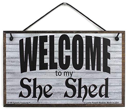 Egbert’s Treasures Welcome to My SHE SHED Vintage Style Sign Grey Slat Design – Decorative Universal Household Signs Great for Any Room! (5×8)
