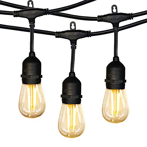 hykolity 48FT LED Outdoor String Lights with 17 Dimmable 2W Plastic Bulbs(2 Spare), Commercial Grade Connectable LED Patio Lights Create Cafe Ambience for Bistro Backyard Porch Garden Pergola