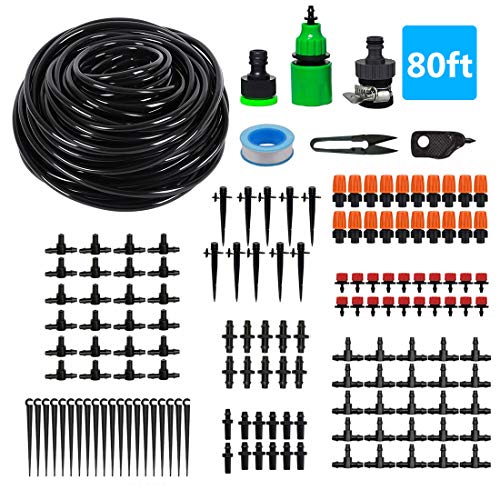 Drip Irrigation,Garden Irrigation System,DIY Plant Watering System,Distribution Tubing Hose,Saving Water Kit Accessories,Automatic Irrigation Equipment Set for Garden Greenhouse,Patio,Lawn (80ft)