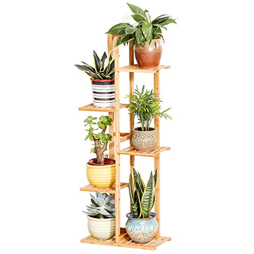 Bamboo 5 Tier 6 Potted Plant Stand Rack Multiple Flower Pot Holder Shelf Indoor Outdoor Planter Display Shelving Unit for Patio Garden Corner Balcony Living Room