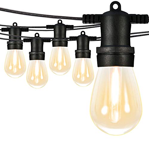 SUNTHIN 96Ft LED Outdoor String Lights S14 Black Hanging Loops with 32 Sockets and 33 Shatterproof LED Bulbs Included 1 Spare Plastic Bulbs 2700K ETL Approved for Patio Porches Bistro