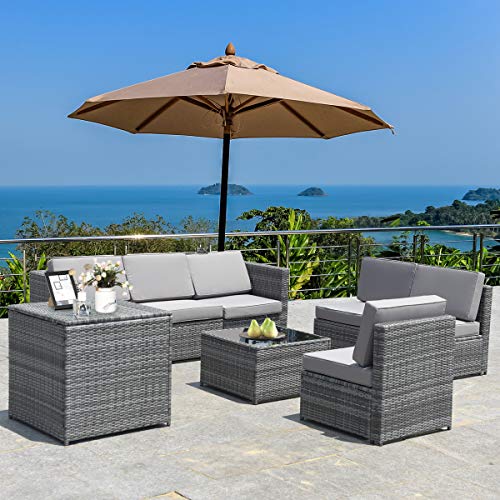 Tangkula 8 PCS Outdoor Patio Furniture Set, Rattan Wicker Sofa Set, Sectional Sofa Couch Conversation Set w/Storage Table and 12 Zippered Cushions for Garden Backyard Poolside (Grey)