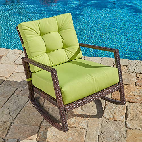 SUNCROWN Outdoor Furniture Patio Rocking Chair, All-Weather Wicker Seat with Thick, Washable Cushions, Lime Green