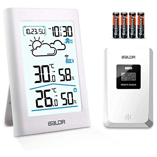 Wireless Weather Station, Indoor Outdoor Thermometer, Temperature and Humidity Monitor Temperature and Humidity Sensor Weather Forecast Station Barometers for Home Indoor and Outdoor