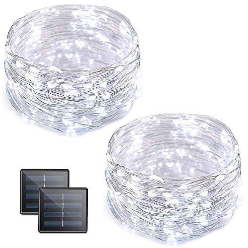 Vmanoo Solar String Lights, 32 Feet 100 LED Fairy Lights Copper Wire Starry String Lights, Indoor Outdoor Lighting for Home, Garden, Path, Lawn, Wedding, Xmas, DIY Decoration, 2-Pack (White)