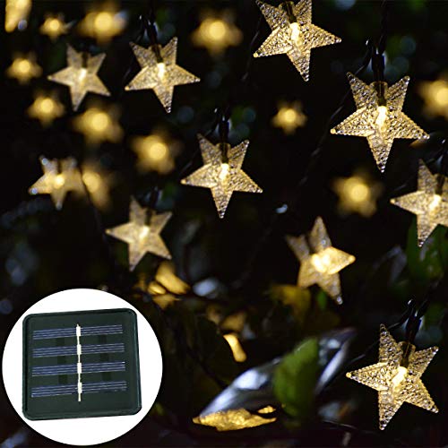 Windpnn Solar Christmas Lights Outdoor, Solar Powered Star String Lights, 30ft 50LED Waterproof Christmas Solar String Lights for Gardens Patio Landscape Xmas Tree New Year(Warm White)