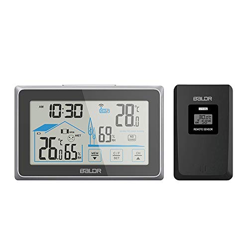BALDR Wireless Indoor Outdoor Thermometer & Hygrometer Touch Screen Digital Weather Station with Room Temperature Monitor & Humidity Gauge Meter, Extended Back-Light for Easy Viewing
