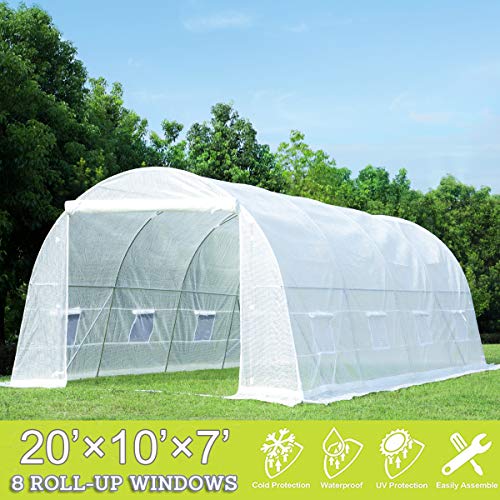 Mellcom 20′ x 10′ x 7′ Greenhouse Large Gardening Plant Hot House Portable Walking in Tunnel Tent, White