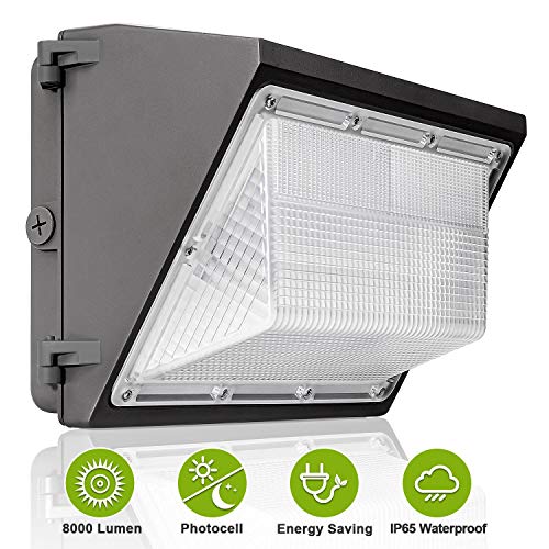 8000Lumen LED Wall Pack with Dusk to Dawn Photocell, 5000K Daylight White, 60W Commercial and Industrial Wall Pack Lighting, 250-300W HPS/MH Bulb Replacement, IP65 Waterproof Outdoor Lighting Fixture