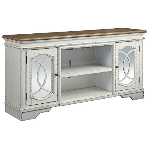 Signature Design by Ashley Realyn Extra Large TV Stand with Fireplace Option Chipped White