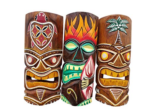 All Seas Imports Set of (3) Wooden Handcarved 12″ Tall Tiki Masks Tropical Wall Decor!