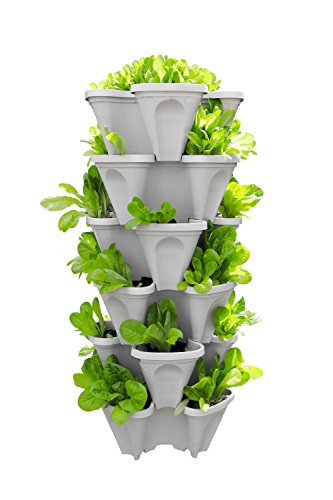 5-Tier Strawberry and Herb Garden Planter – Stackable Gardening Pots with 10 Inch Saucer (Stone)