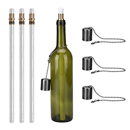 Wine Bottle Torch Kit 3 Pack, Includes 3Long Life Torch Wicks, Black lamp Cover and Brass Wick Mount – Just Add Bottle for an Outdoor Wine Bottle Light