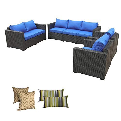 Rattaner Outdoor Wicker Furniture Set -4 Piece Patio PE Rattan Garden Sectional Conversation Cushioned Seat Couch Sofa Set Royal Blue Cushion