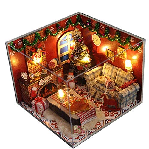 Flever Dollhouse Miniature DIY House Kit Creative Room with Furniture and Glass Cover for Romantic Artwork Gift(Christmas Eve)