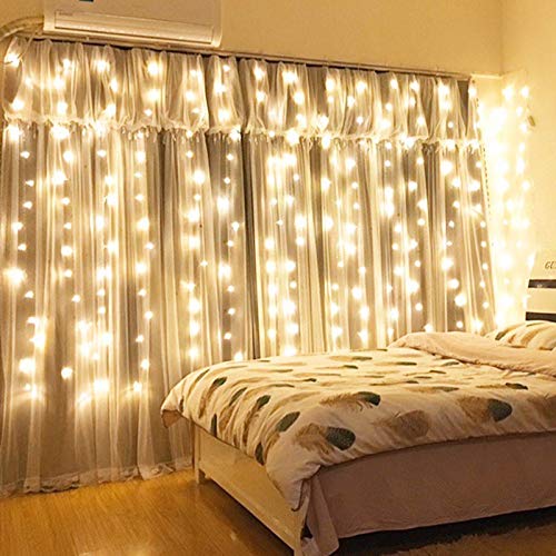 Xmifer Window Curtain String Light, 300 LED USB Powered String Lights Wedding Party Home Garden Bedroom Outdoor Indoor Wall Decorations, Warm White (9.8×9.8 Ft)