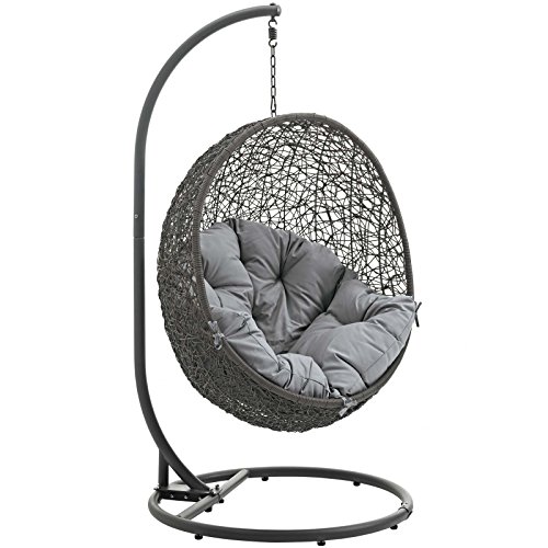 Modway EEI-2273-GRY-GRY Hide Wicker Outdoor Patio Swing Egg Chair Set with Stand, Gray