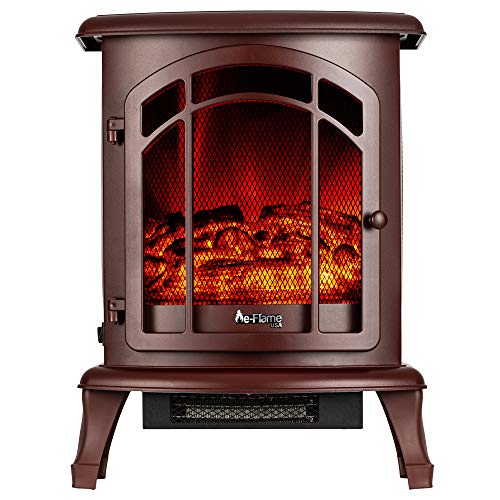 e-Flame USA Tahoe LED Portable Freestanding Electric Fireplace Stove – 3-D Log and Fire Effect (Rustic Red)