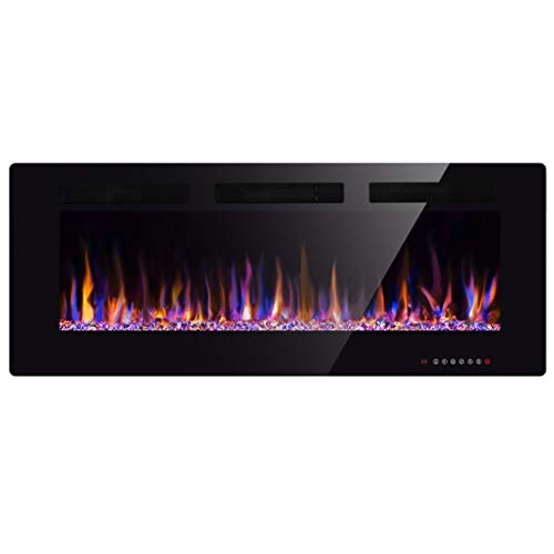 Xbeauty 50″ Electric Fireplace in-Wall Recessed and Wall Mounted 1500W Fireplace Heater and Linear Fireplace with Timer/Multicolor Flames/Touch Screen/Remote Control (Black)