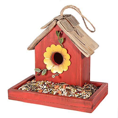 Tenforie Bird Feeder House for Outside Hanging, Wooden Birdhouse Bluebird House Feeder Handcrafted Hut (Orange)