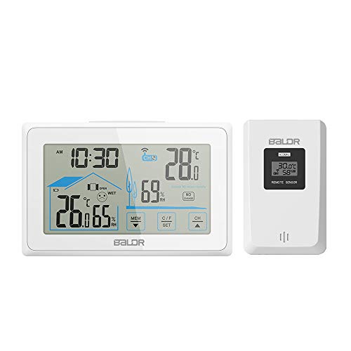 BALDR Wireless Indoor Outdoor Thermometer & Hygrometer Touch Screen Digital Weather Station with Room Temperature Monitor & Humidity Gauge Meter, Extended Back-Light for Easy Viewing