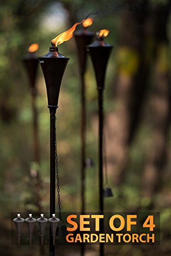 Deco Home (Set of 4), 64-inch Outdoor Garden Flame Conical Torch Brown Oil Rubbed Finish