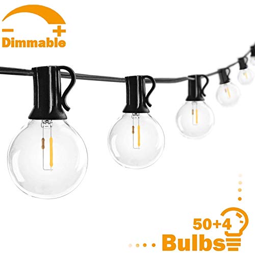 Mlambert 50FT G40 LED Globe Patio String Lights with 54 LED Clear Bulbs, Waterproof Dimmable Edison Bulb String Lights, Outdoor Indoor Cafe Lights Bistro Lights Room Lights for Pergola Tents Gazebo