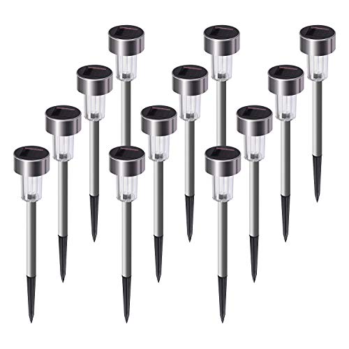 Solar Lights Outdoor, 12Pack Stainless Steel Outdoor Solar Lights – Waterproof, LED Landscape Lighting Solar Powered Outdoor Lights Solar Garden Lights for Pathway Walkway Patio Yard & Lawn-Cool White