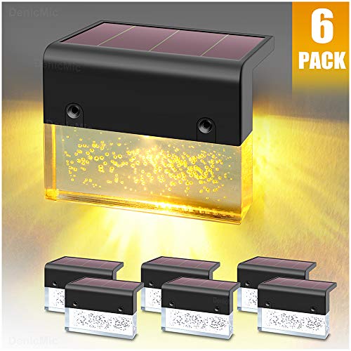 DenicMic Solar Deck Lights, Led Solar Step Lights Outdoor for Stair, Fence, Patio, Garden Pathway, Step, Super Bright 10 lumens, 2 Lighting Modes, Acrylic Bubbles Warm White/Color Changing 6 Pack