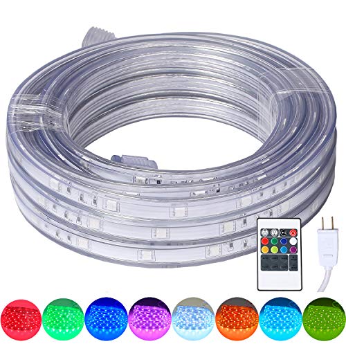 16.4 Feet Flat Flexible LED Rope Lights, Color Changing RGB Strip Light with Remote Control, 8 Colors Multiple Modes, Plug in Novelty Lighting, Connectable and Waterproof for Home Kitchen Outdoor Use
