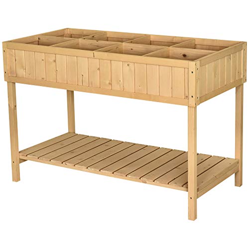 Outsunny Raised Wooden Garden Bed Grid Planter Stand with 8 Slots, Perfect for Limited Garden Space to Grow Herbs, Veggies, and Flowers