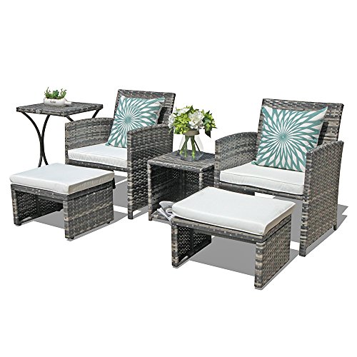 OC Orange-Casual Outdoor Wicker Furniture Set 6 Piece Patio Conversation Chat Set with Ottoman & Storage Side Table | Lawn Pool Balcony