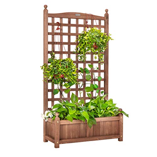 VIVOHOME Wood Planter Raised Bed with Trellis, 48 Inch Height Free-Standing Planter for Garden Yard
